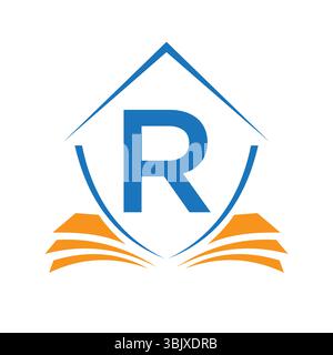Bildungs-Logo auf Buchstabe R Konzept mit Buchsymbol Vektorvorlage Stock Vektor