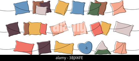 Warme, gemütliche Kissen, einzeilige, durchgehende Zeichnung. Flauschige Kissen zum Schlafen. Vektorabbildung. Stock Vektor