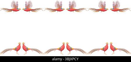 Tropische Vögel mit langen Schwänzen, elegante nahtlose Borte. Handgemalte Aquarelle, perfekt für Schreibwaren, Branding, Stoffdrucke, Verpackungen, Sommer Stockfoto