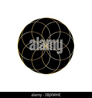 Goldenes Blumenmandala. Heiliges Geometriemuster. Ornamentales Vektordesign. Dekorative Kreisform. Stock Vektor