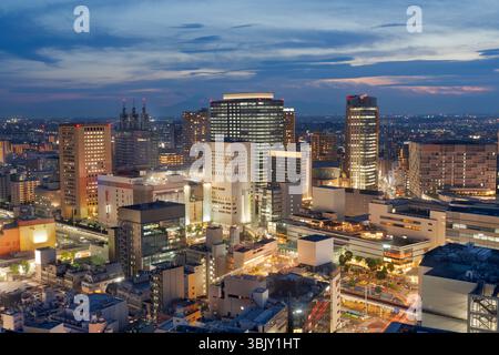 Kawasaki, japanische Skyline von der Abenddämmerung bis in die Nacht. Stockfoto