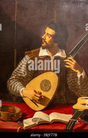 Renaissance-Porträt des Gitarrenmannes Stockfoto