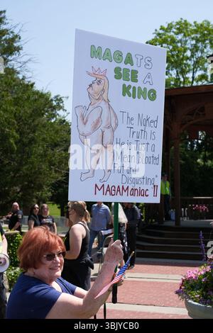 Demonstranten bei der No Kings-Kundgebung am 14. Juni 2025 in Fenton Michigan USA Stockfoto
