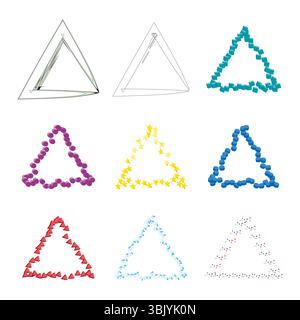 Dreieck-Formularsatz. Kollektion geometrischer Formen. Bunte Partikeldreiecke. Vektorelement Sortiment. Stock Vektor