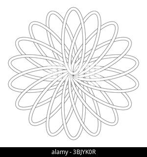 Geometrisches Blumensymbol. Spiralschleifenvektor. Abstrakte Blütenform. Kreisförmige Liniendekoration. Stock Vektor