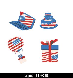 Patriotische Symbole für Feierlichkeiten zum 4. juli und Geschenkideen. Stock Vektor