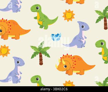 Ein Muster von süßen Cartoon-Dinosauriern. Vektorabbildung. Stock Vektor