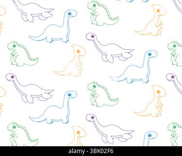 Ein Muster süßer Dinosaurier. Vektorkontur, Abbildung. Stock Vektor