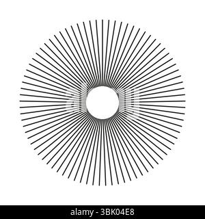 Sonnenstrahlen der Sterne, platzen. Speichengitter mit strahlenden Streifen. Radiale Strahlungslinien runden. Kreisförmig Linien Balken. Abstraktes geometrisches Formmuster. Stock Vektor