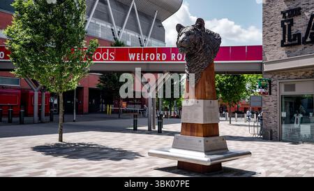 LEICESTER, Großbritannien - 14. JUNI 2025 - Statue eines Fuchses zum Gedenken an den Titelgewinn des Leicester City Football Clubs in der Premier League in der Nähe des King Power Stadions Stockfoto