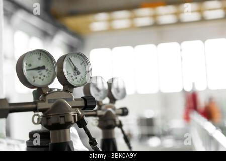 Manometer ein Luft-Kompressor Closeup Fotos Stockfoto