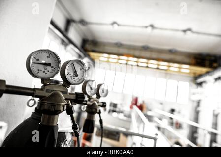 Manometer ein Luft-Kompressor Closeup Fotos Stockfoto