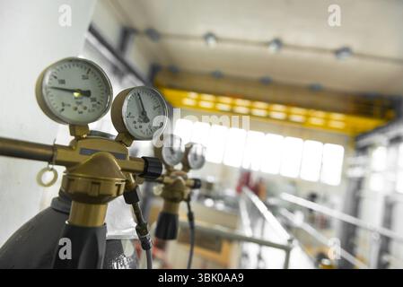 Manometer ein Luft-Kompressor Closeup Fotos Stockfoto