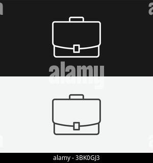 Aktenkoffer oder Tasche auf Schwarz-weiß-Hintergrund, die das Symbol für Business, Professionalismus oder Reisen darstellen, White Outline Stock Vektor