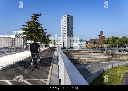 Die Moreelse brug, Fußgänger- und Radbrücke über die Gleise des Utrecht Centraal, Hauptbahnhof, mit Bäumen bepflanzt, Niederlande Stockfoto