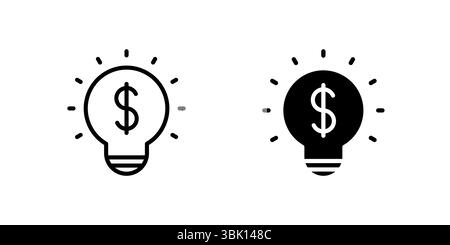 Ideensymbol-Set, das Glühlampen- und Dollarsymbol kombiniert, um Finanzinnovationen und Geschäftskonzepte darzustellen Stock Vektor