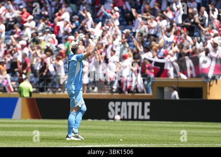 Seattle, Usa. Juni 2025. River Plate Torhüter Franco Armani (1) feiert am 17. Juni 2025 im Lumen Field in Seattle, Washington, ein Tor in der zweiten Hälfte eines Spiels der FIFA Club-Weltmeisterschaft. (Foto Nate Koppelman/SIPA USA) Credit: SIPA USA/Alamy Live News Stockfoto