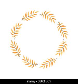 Botanischer Kranz aus gelben und orangen Blättern. Perfekt für Herbsteinladungen, Grußkarten oder Dekorationen. Elegant und isoliert auf weiß Stock Vektor
