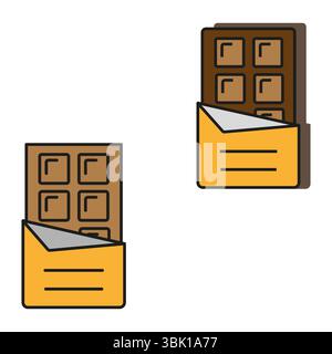 Symbol für Schokoladenriegel. Gewickelter süßer Vektor. Braune Dessertform. Illustration zu Snacks. Stock Vektor