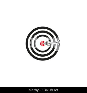 Symbol für Zielvektor. Rotes Bullseye Mitte. Pfeilsymbol. Kreisförmige Zielform. Stock Vektor