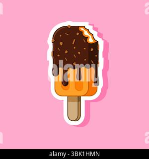 Aufkleber von Schokolade getaucht Eis mit einem Biss Vektor Illustration Cartoon Design Stock Vektor