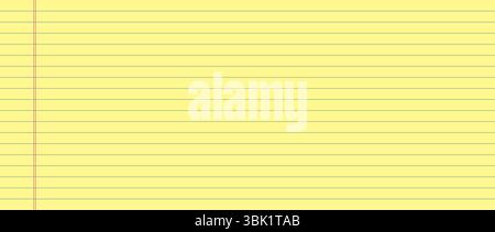 Gelbes Papier, Legal. Liniertes Blatt Papier mit horizontalen blauen Linien und rotem Rand. Vektorabbildung in abgewickelter Form Stock Vektor