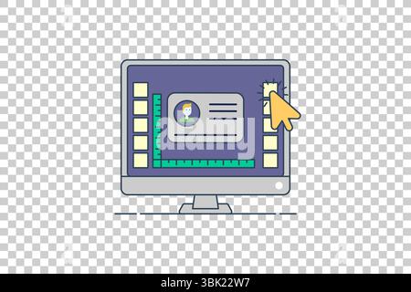 Vektorabbildung eines Computermonitors, der die Benutzeroberfläche der Benutzerprofilkarte mit gelbem Cursor auf transparentem Hintergrund zeigt Stock Vektor