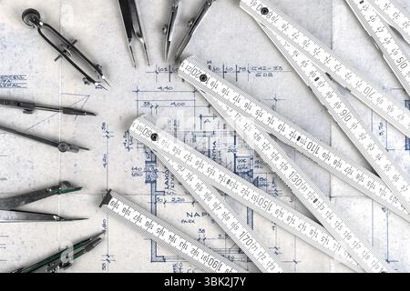 Der Teil des Architekturprojekts mit Zubehör Stockfoto