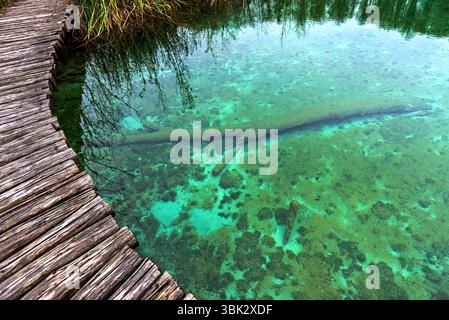 Holzweg durch die Seen Winkel Schuss Stockfoto