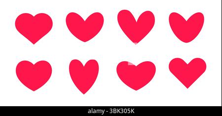 Romantisches rotes Herz-Symbol-Set für Valentinstag, Liebesbotschaften, Hochzeitskarten, Grußmotive, romantische Aufkleber, digitaler Chat, romantische Schriftzüge Stock Vektor