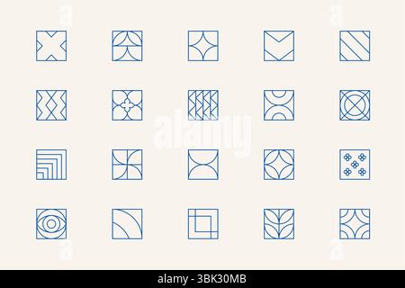 Set aus linearen geometrischen Designelementen, die von bauhaus-, Art Deco- und Minimalismus-Stilen inspiriert sind. Vektorgrafik EPS10. Stock Vektor