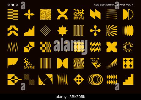 Set aus abstrakten geometrischen Formen in sauren Farben, inspiriert vom minimalistischen, brutalistischen und bauhaus-Stil. Schweizer, Y2K, postmoderne Designelemente. Vektorgrafik EPS10. Stock Vektor
