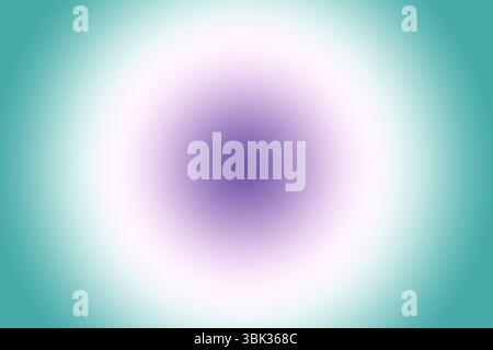 Der abstrakte radiale Gradient füllt die Ansicht und verschiebt sich von der blaugrünen Kante über den weißen Halo in den violetten Kern Stockfoto