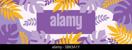 Banner mit tropischen Blättern und Kopierraum für Text in violetten Farben Vektorillustration. Stock Vektor