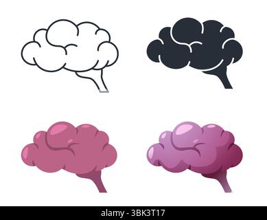 Symbol für die Silhouette der Gehirnlinie. Gestalten Sie den menschlichen Kopf mit kreativen Denksymbolen, schwarzem Verlauf und flachem Konzept von Fantasie und Intelligenz. Vektor Stock Vektor