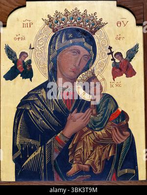 Kathedrale Auxerre. Unsere Lieben Frau von ewiger Hilfe. Byzantinisches Symbol aus dem 15. Jahrhundert. Auxerre. Frankreich. Stockfoto