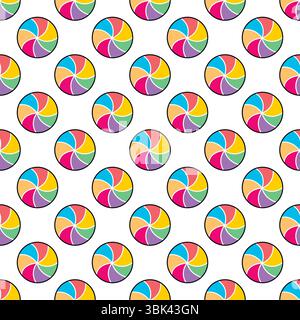 Runde, bunte, nahtlose Spiralbonbons. Kontinuierlicher Hintergrund von farbenfrohem Karamell. Leckerer Süßigkeiten-Druck, Vektorgrafik Stock Vektor