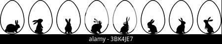Set aus minimalistischen schwarzen Osterhasen-Silhouetten in Eierform. Designkonzept für Grußkarte oder Banner. Vektorabbildung Stock Vektor