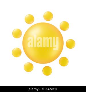 Realistische glänzende gelbe Sonnenkugel Symbol 3D Stil isoliert auf weißem Hintergrund Vektor Sommer Objekt Stock Vektor