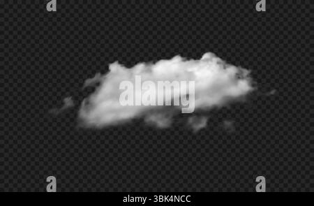Realistische weiße Vektorwolke png Modell isoliert auf schwarzem transparenten Himmel Hintergrund rauchige Luft Wolke Stock Vektor