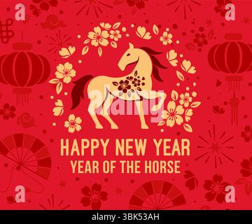 Happy Chinese New Year 2026 Pferd Sternzeichen auf farbigem Hintergrund Stock Vektor