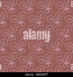 Linie abstrakte geometrische Eichel mit Blätter Vektor nahtlose Muster. Niedlicher herbstlicher moderner trendiger Hintergrund. Stock Vektor