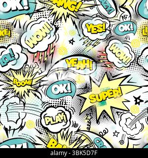 Comic mit nahtlosem Muster. Handzeichnung. Nicht AI, Vektorillustration Stock Vektor