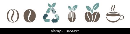 Vektor-Flachbild-Set mit stilisierten Symbolen von Kaffeebohnen. Stock Vektor