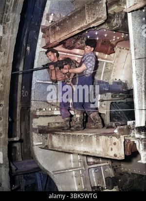 Bauarbeiter mit pneumatischen Sämaschine Tunnelbau für die Londoner U-Bahn 1947 Stockfoto