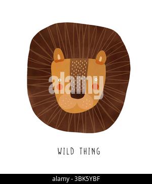 Wild Thing. Funny Hand Drawn Lion On a White Background. Head Of Wild Cat. Safari Animal. Kids' Room Decoration. Vector Illustrations Of Cute Lion. Stock Vektor