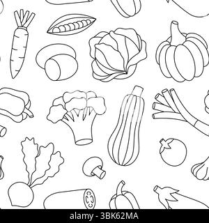 Konturmuster für Gemüse. Gesunde Ernährung. Design-Vorlage für Gemüse für Lebensmittelmarkt, E-Commerce, Produktwerbung. Stock Vektor