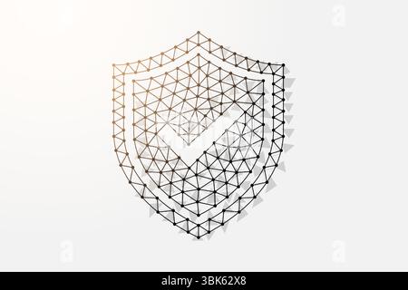 Abschirmung mit Häkchen 3D Low Poly Symbol mit verbundenen Punkten. Vektorillustration für Antiviren-Design. Polygonales Drahtmodell für Internetsicherheit Stock Vektor