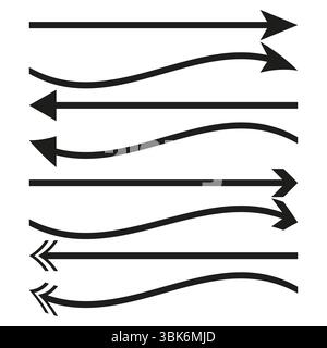 Wellenpfeil gesetzt. Richtungsvektorsymbole. Gekrümmte Zeigerelemente. Fließendes Grafikdesign. Stock Vektor