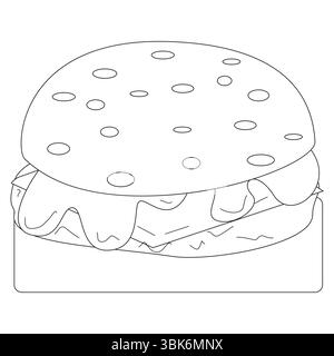 Burger-Symbol. Käsesalat Vektor. Brötchen in Sandwichform. Umreißen Sie die Zeichnung für Lebensmittel. Stock Vektor